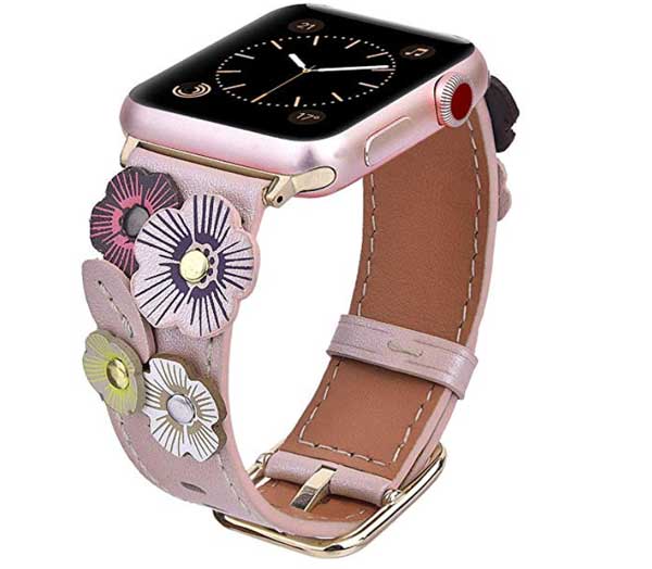„Apple Watch“ „V-Moro“ gėlių odos juostos