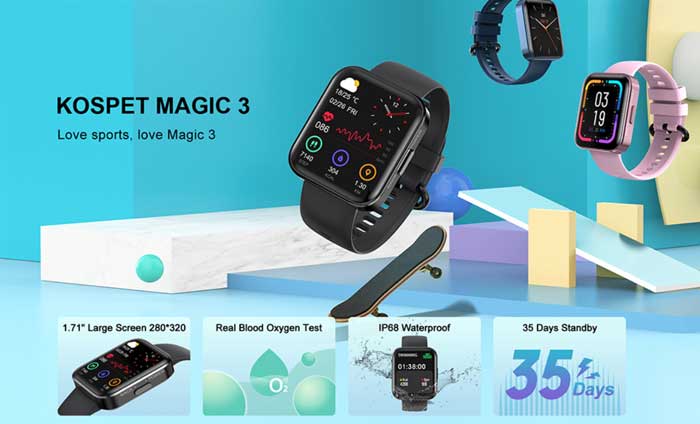 „Kospet Magic 3 Smartwatch“ - nešiojamas sportiškas plačiaekranis ekranas