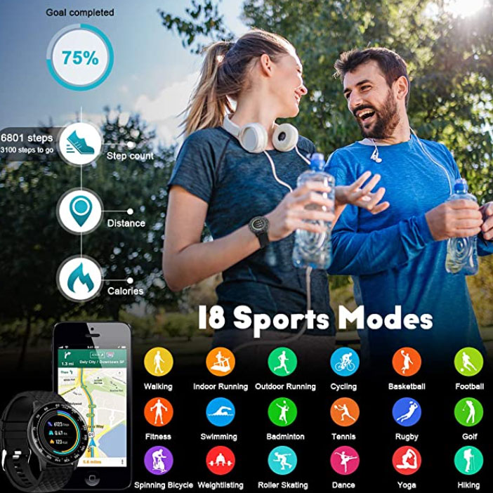 „Peakfun“ išmanusis laikrodis, žiedinis modelis - 18 sporto režimas!