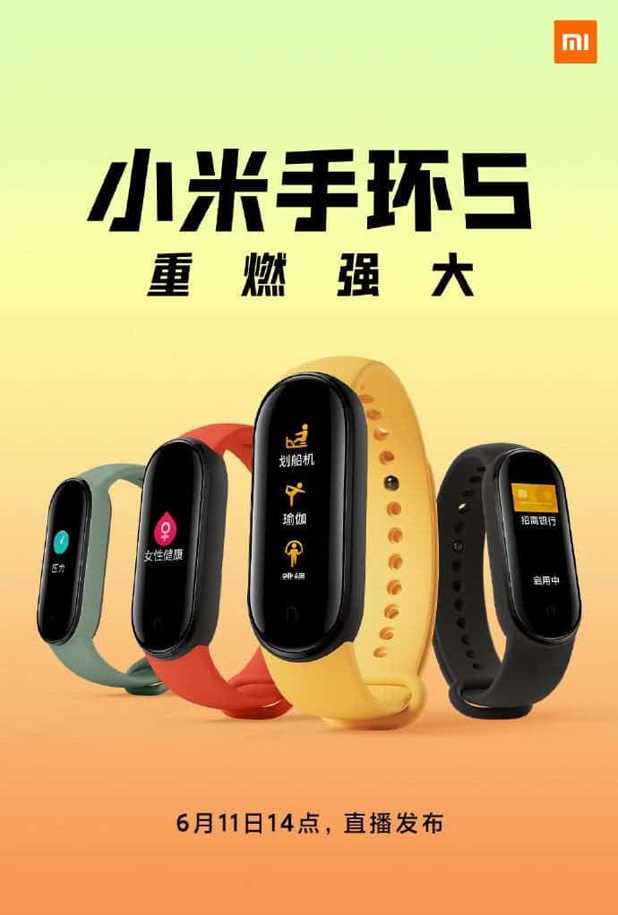 „Xiaomi Mi Band 5“ - vaizdas rodo skirtingų spalvų dirželius ir dizainą